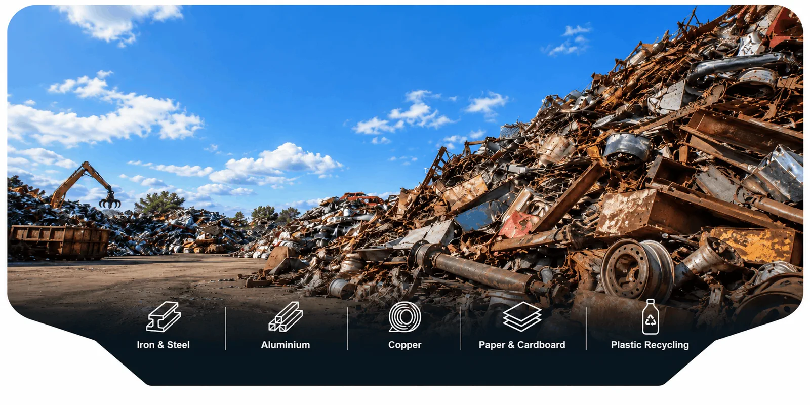 Industrial scrap yard with ferrous and non-ferrous recyclable materials