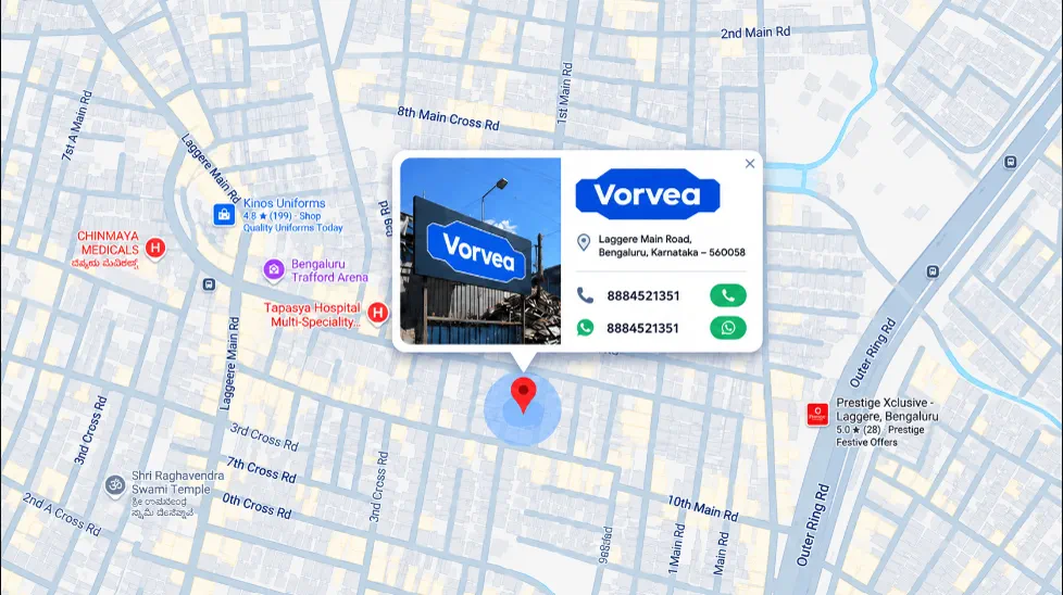 Map image showing the VORVEA service area in Bengaluru